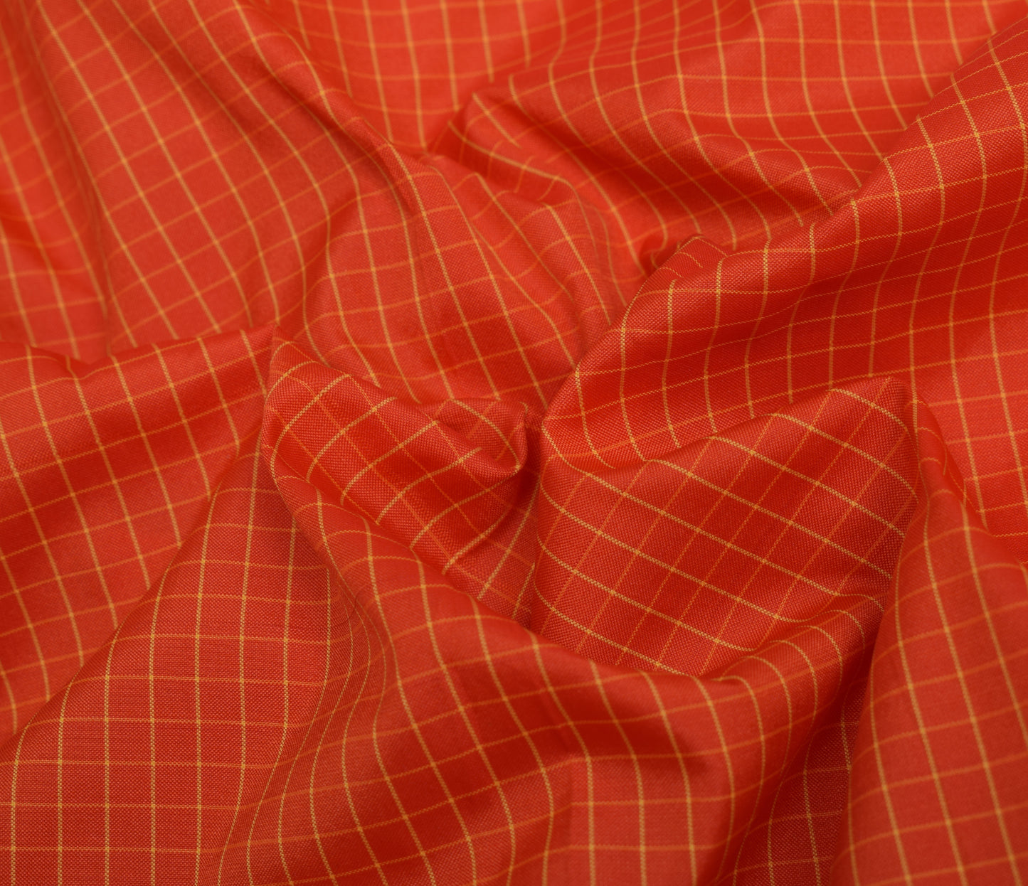 Sushila Vintage Orange Saree Blend Silk Woven Checks 5 Yard Sari Craft Fabric