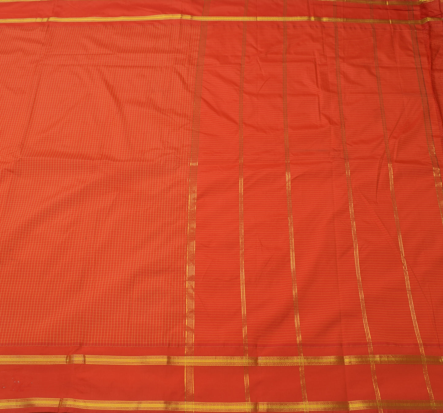 Sushila Vintage Orange Saree Blend Silk Woven Checks 5 Yard Sari Craft Fabric