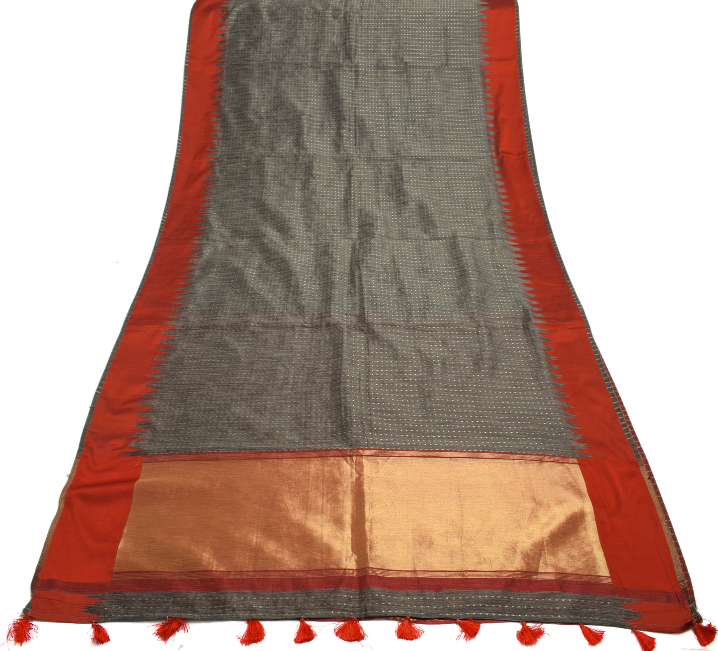 Sushila Vintage Dark Gray Indian Saree Blend Silk Woven Sari With Blouse Fabric