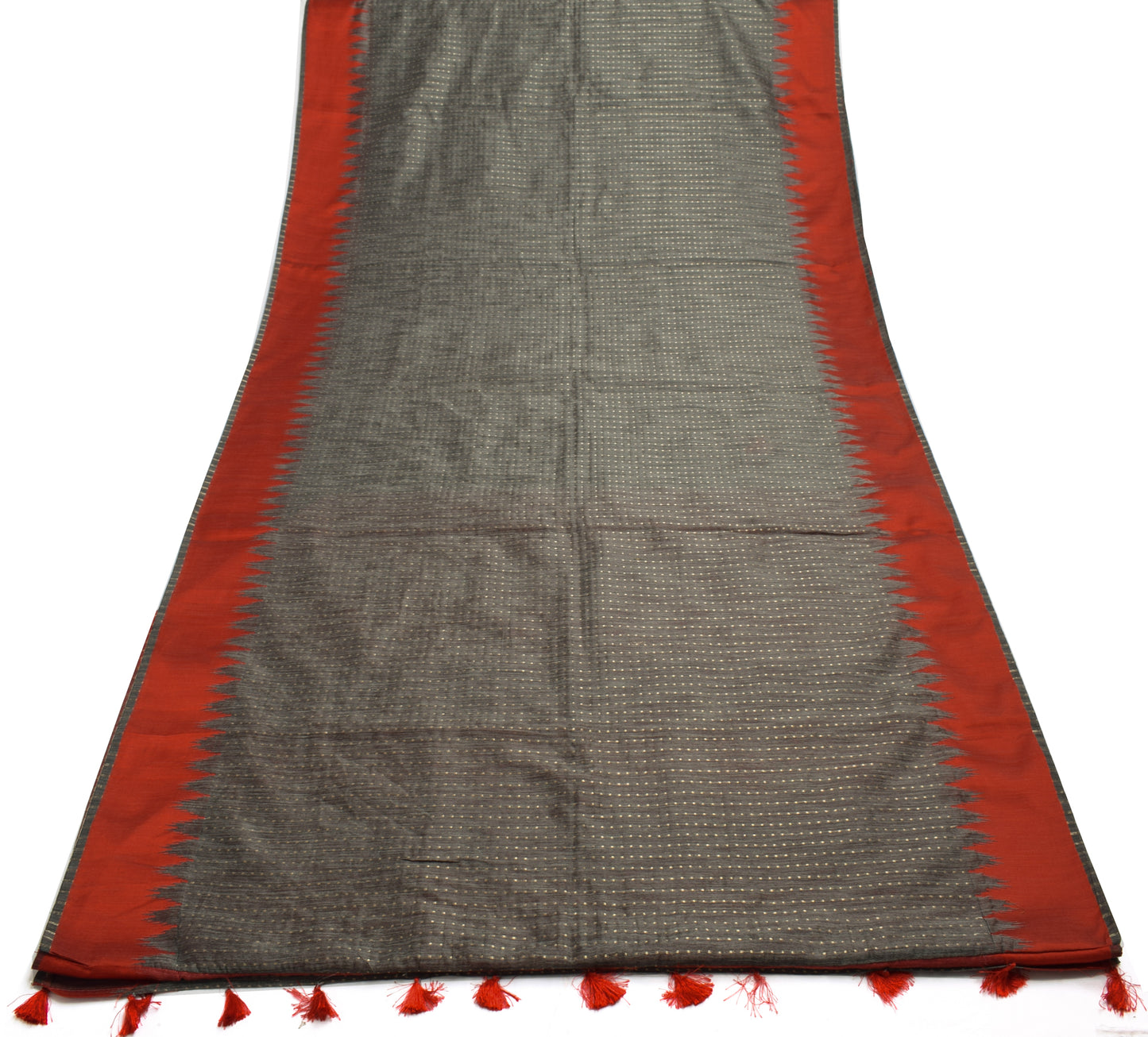 Sushila Vintage Dark Gray Indian Saree Blend Silk Woven Sari With Blouse Fabric