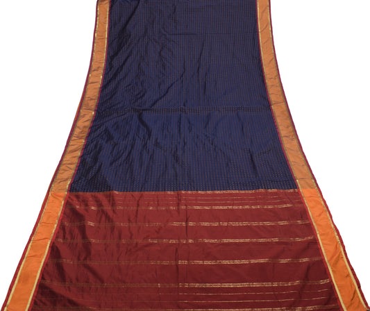 Sushila Vintage Dark Blue Saree Art Silk Woven Floral 5 Yard Sari Craft Fabric
