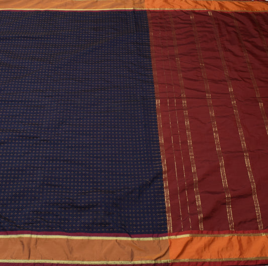 Sushila Vintage Dark Blue Saree Art Silk Woven Floral 5 Yard Sari Craft Fabric