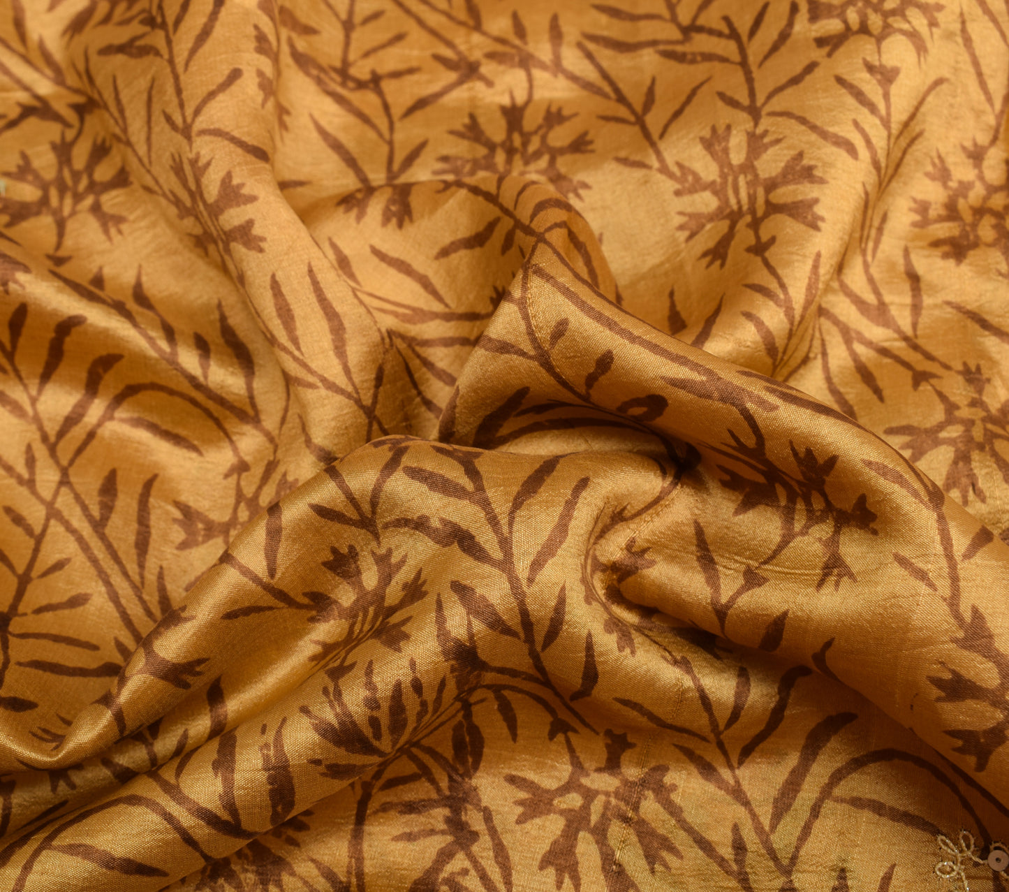 Sushila Vintage Brown & Cream Saree 100%Pure Silk Hand Beaded Floral Sari Fabric