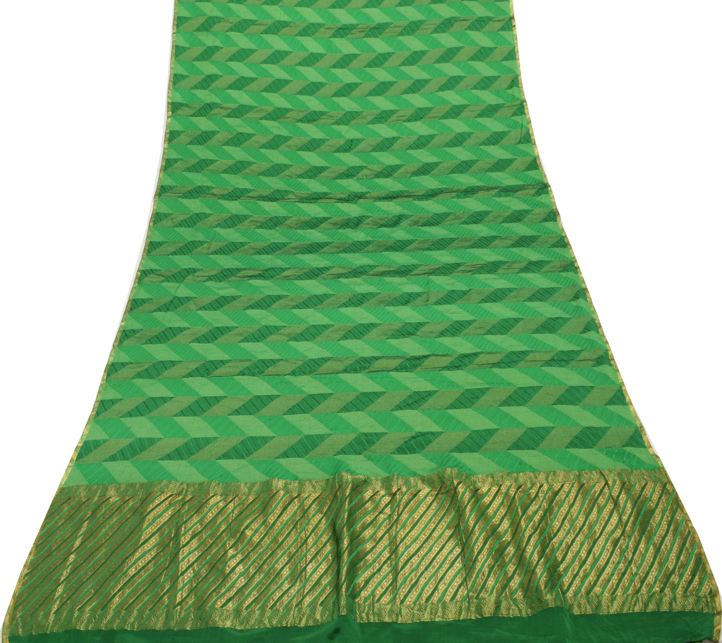 Sushila Vintage Green Indian Saree 100% Pure Silk Woven Sari Soft Craft Fabric