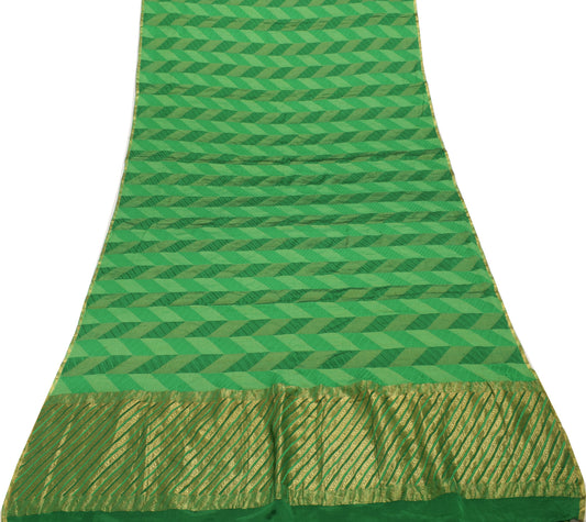 Sushila Vintage Green Indian Saree 100% Pure Silk Woven Sari Soft Craft Fabric