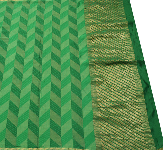 Sushila Vintage Green Indian Saree 100% Pure Silk Woven Sari Soft Craft Fabric