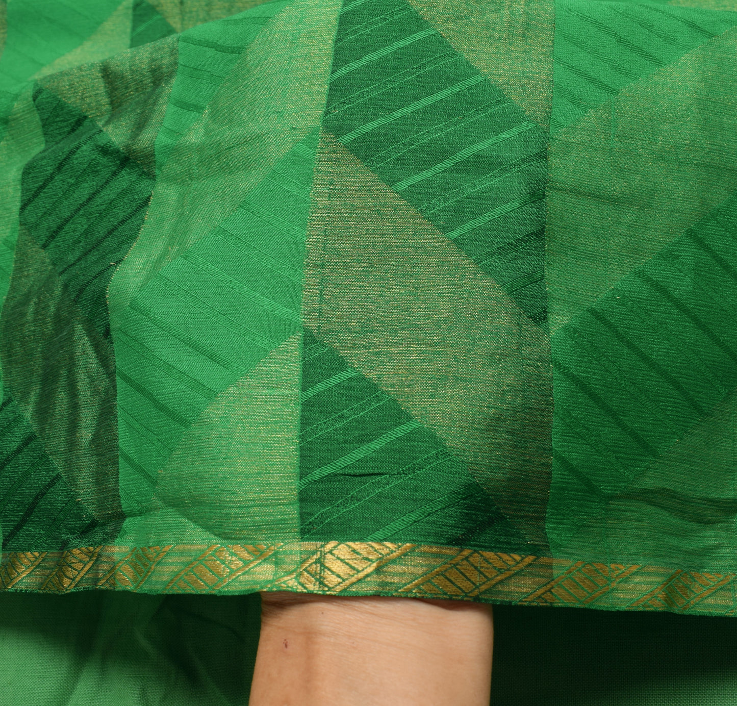 Sushila Vintage Green Indian Saree 100% Pure Silk Woven Sari Soft Craft Fabric