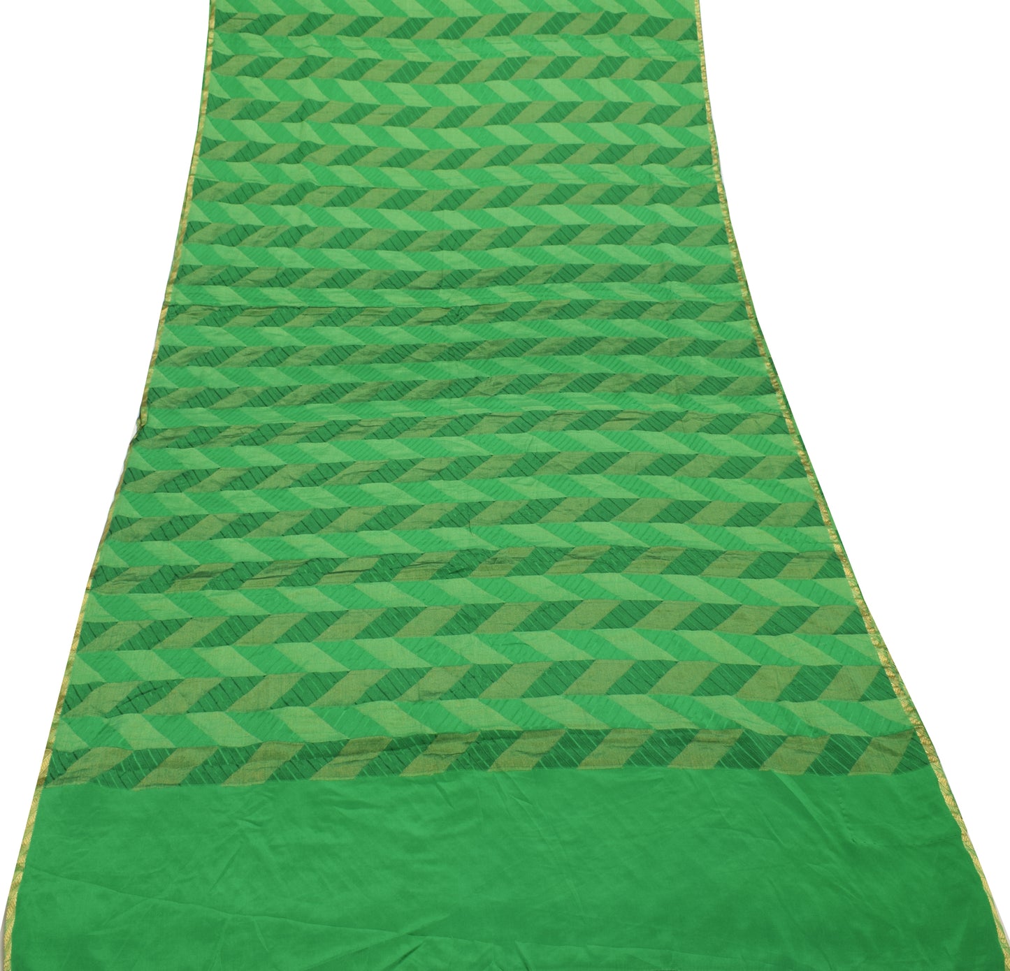 Sushila Vintage Green Indian Saree 100% Pure Silk Woven Sari Soft Craft Fabric
