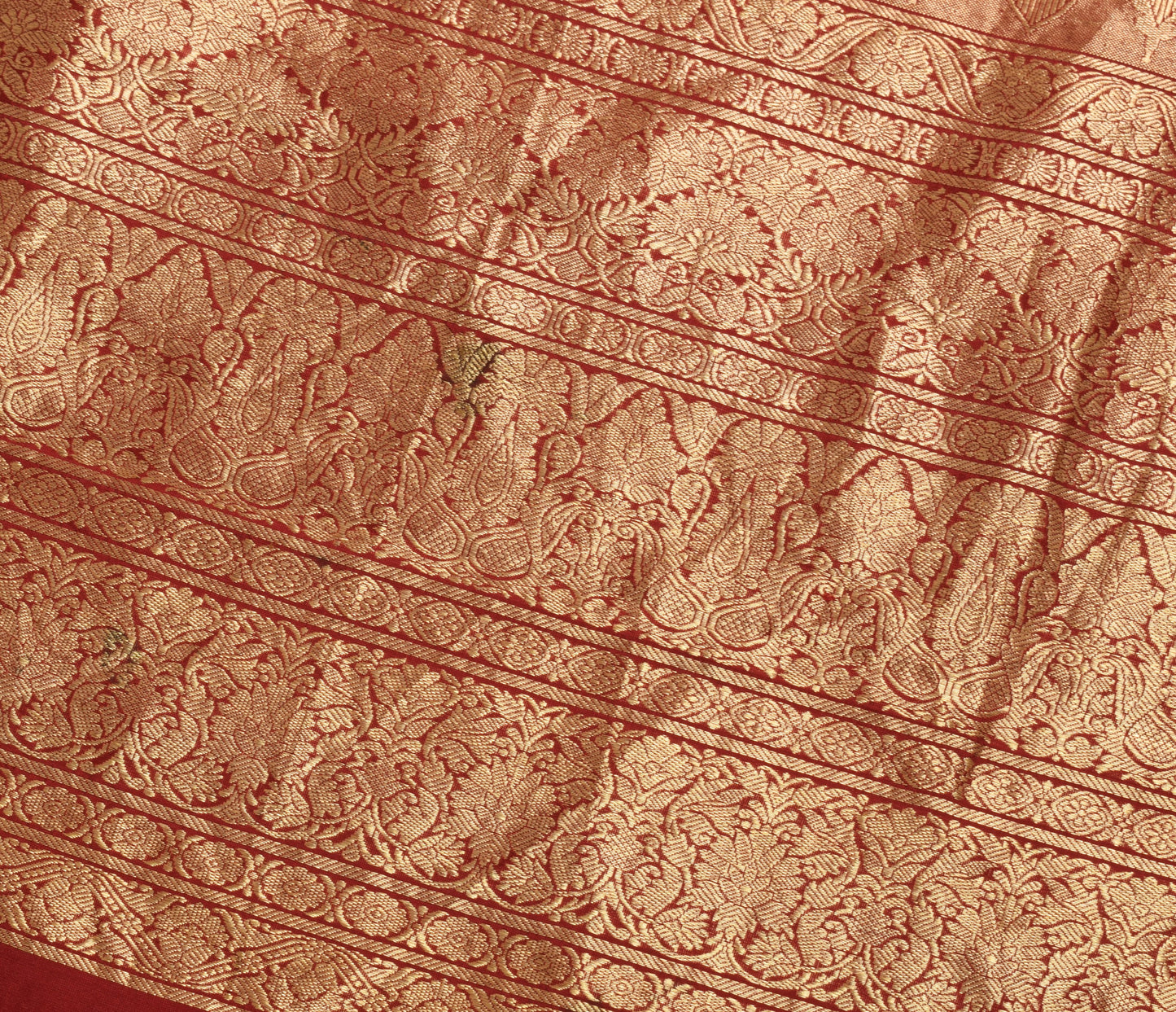 Sushila Vintage Maroon Saree 100% Pure Silk All over Woven Floral Sari Fabric