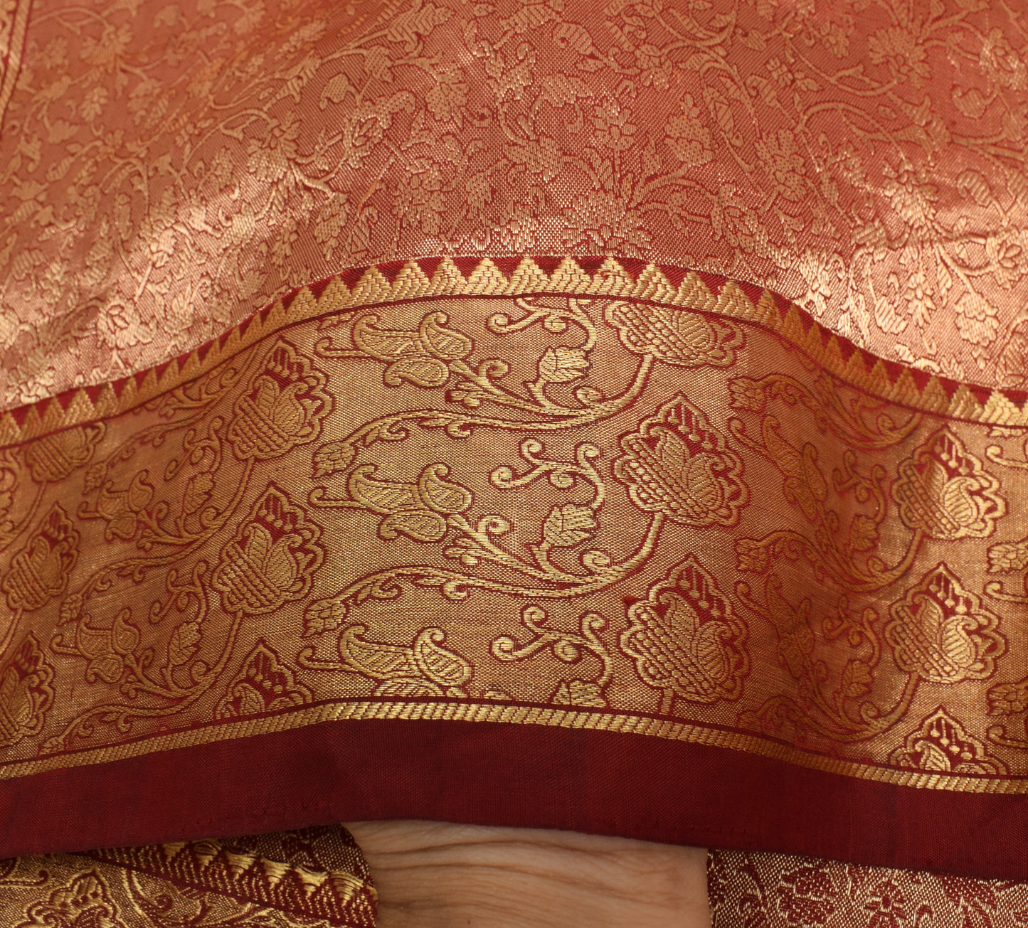 Sushila Vintage Maroon Saree 100% Pure Silk All over Woven Floral Sari Fabric