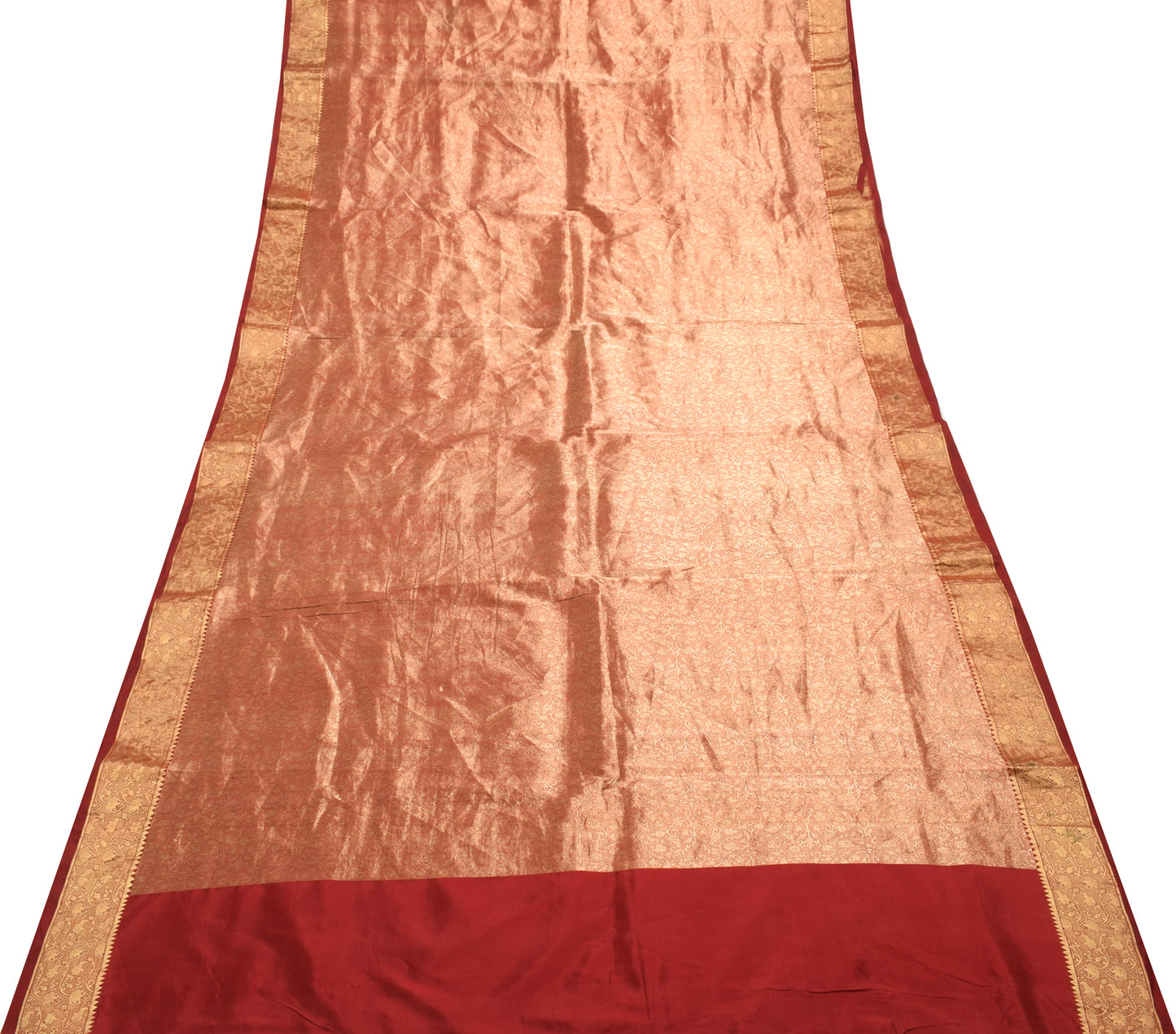 Sushila Vintage Maroon Saree 100% Pure Silk All over Woven Floral Sari Fabric