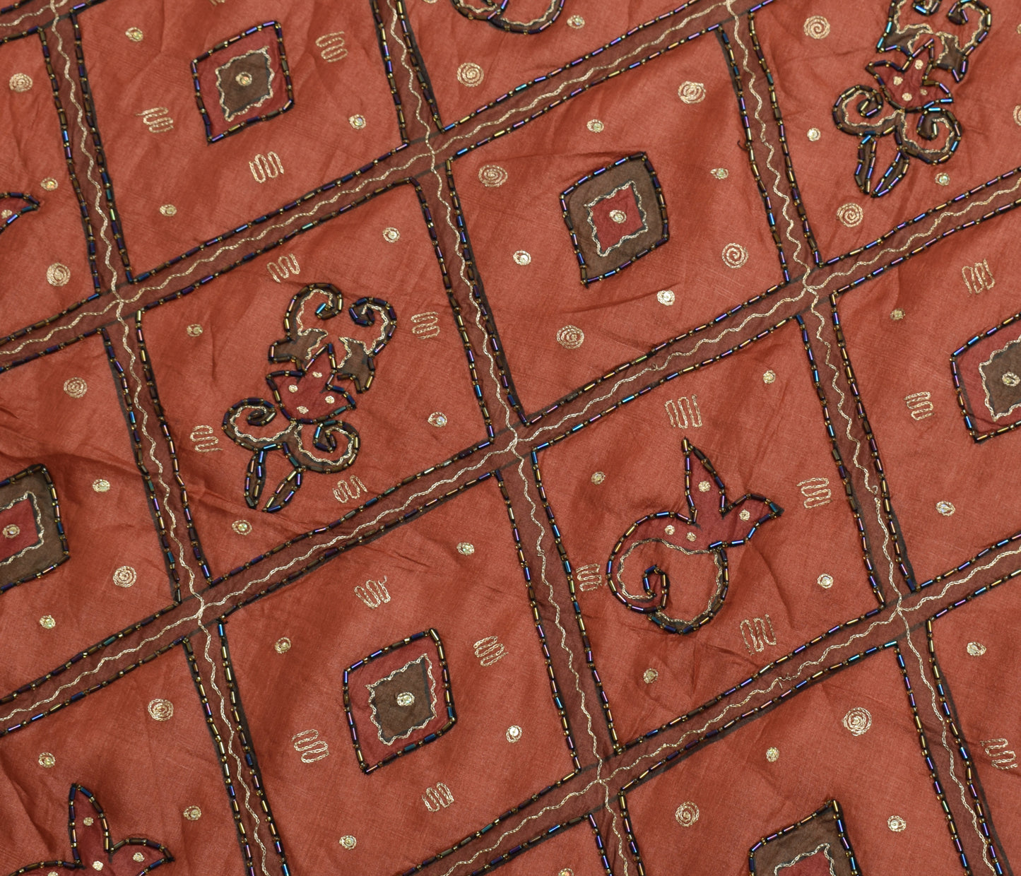 Sushila Vintage Indian Saree 100% Pure Silk Hand Beaded 5 Yard Sari Craft Fabric