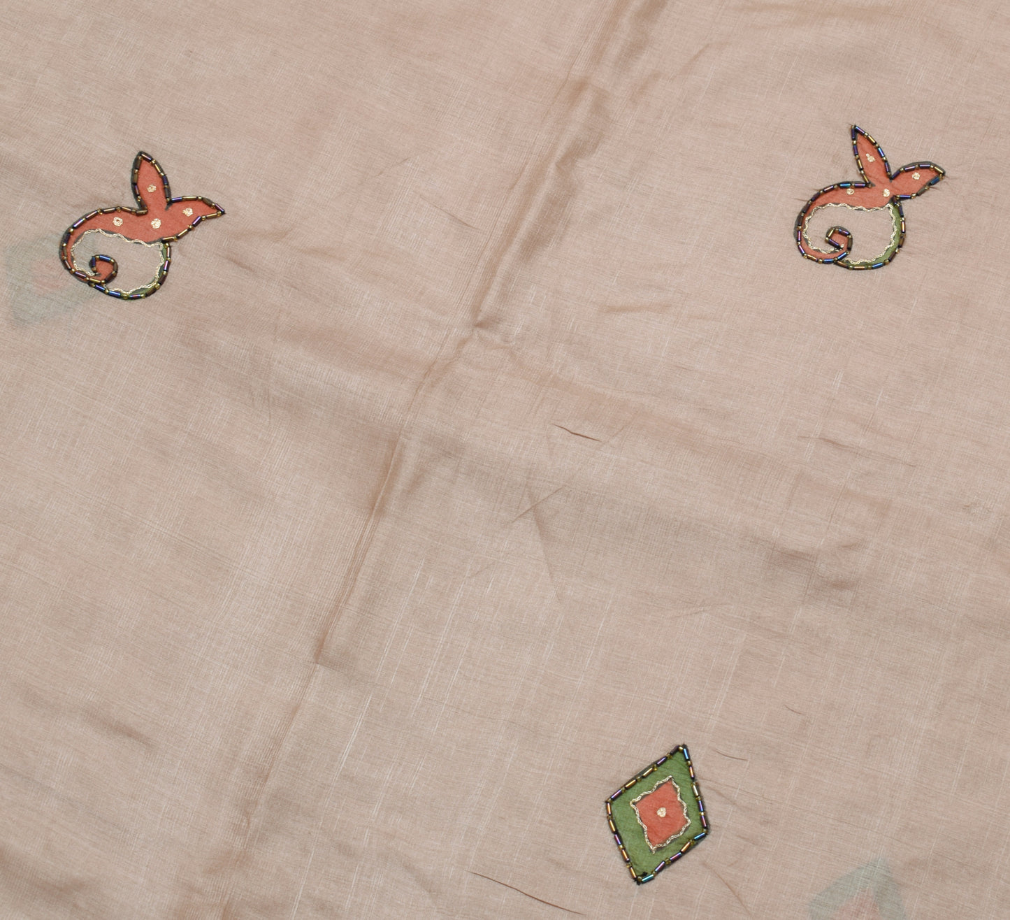 Sushila Vintage Indian Saree 100% Pure Silk Hand Beaded 5 Yard Sari Craft Fabric