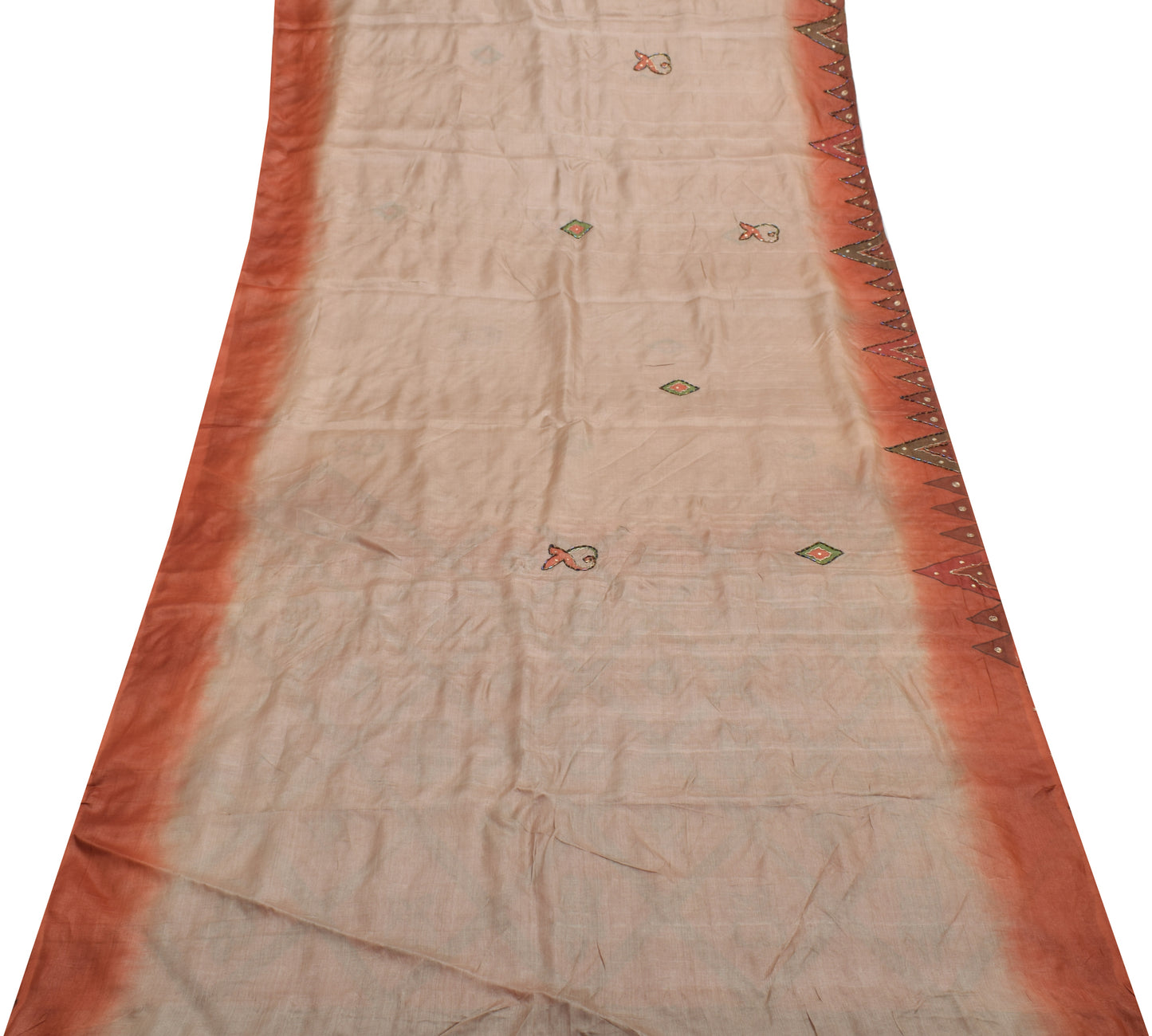 Sushila Vintage Indian Saree 100% Pure Silk Hand Beaded 5 Yard Sari Craft Fabric