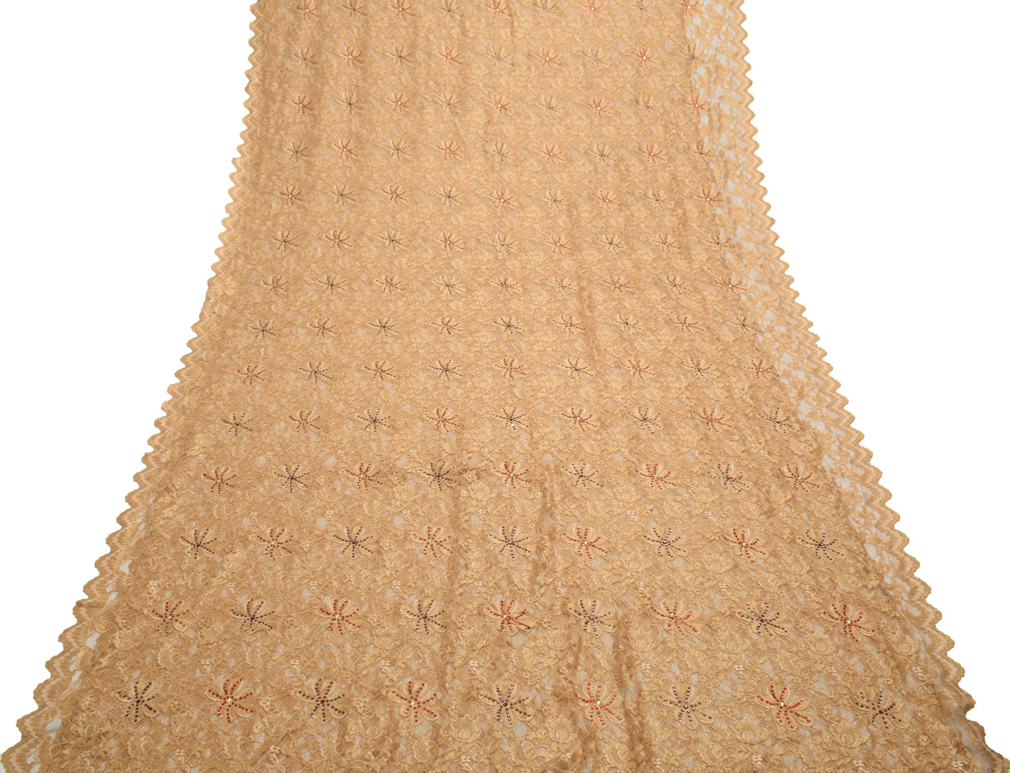 Sushila Vintage Brown Indian Saree Net Mesh Floral Woven Sari 5 YD Craft Fabric