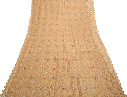 Sushila Vintage Brown Indian Saree Net Mesh Floral Woven Sari 5 YD Craft Fabric