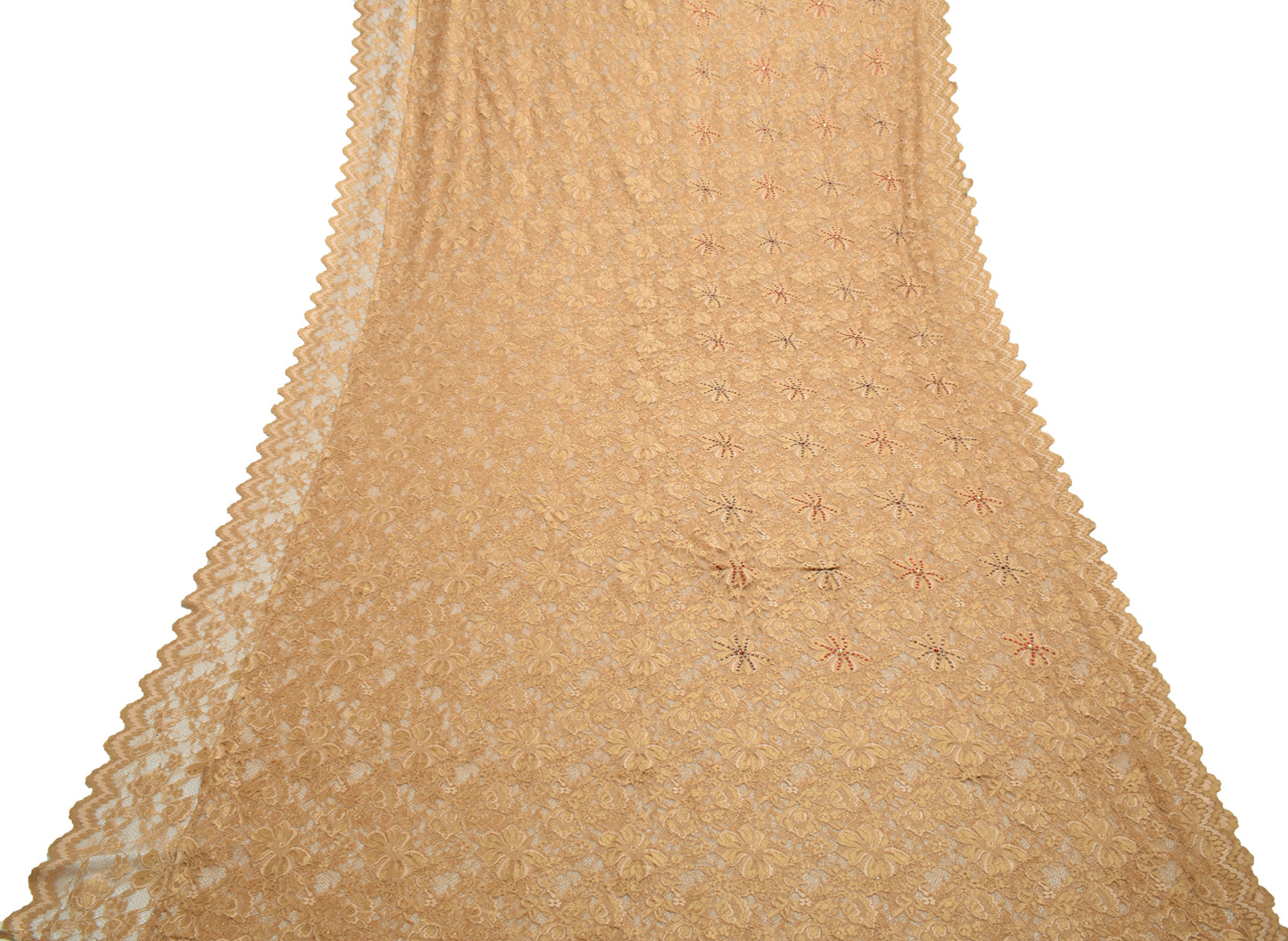 Sushila Vintage Brown Indian Saree Net Mesh Floral Woven Sari 5 YD Craft Fabric
