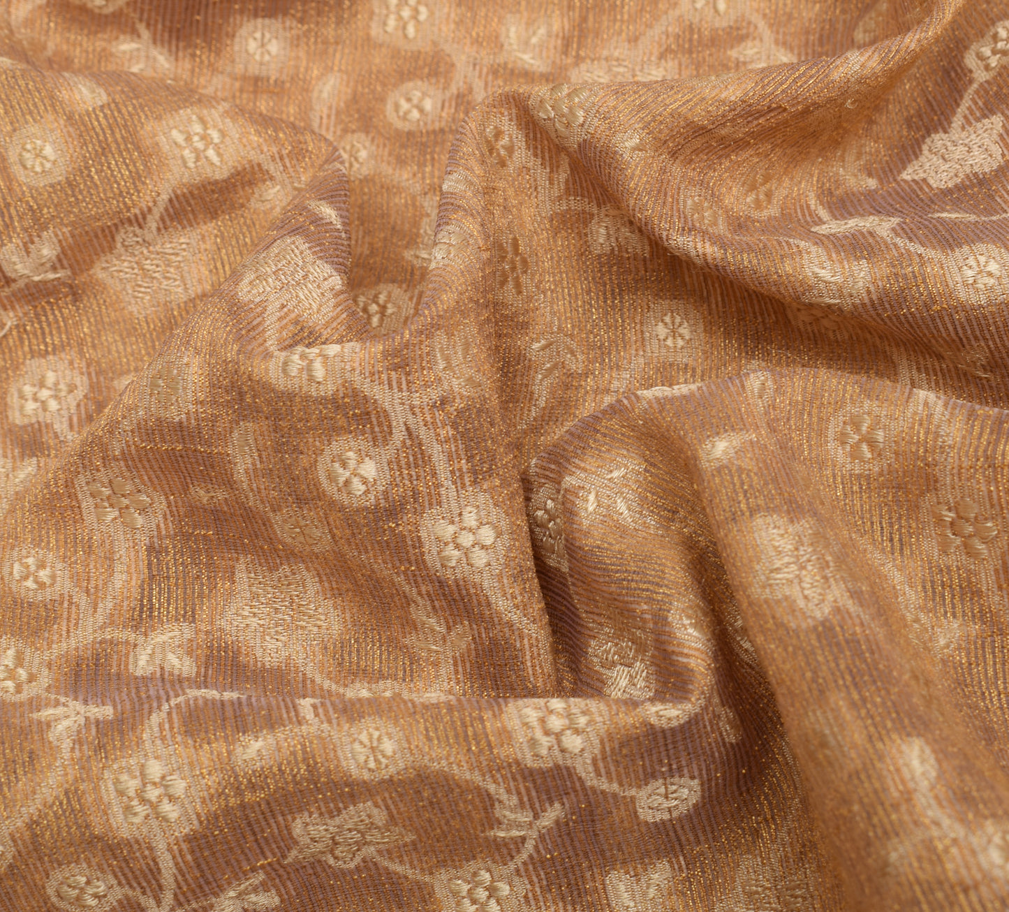 Sushila Vintage Brown Saree Blend Silk Hand Beaded Floral 5 YD Sari Craft Fabric