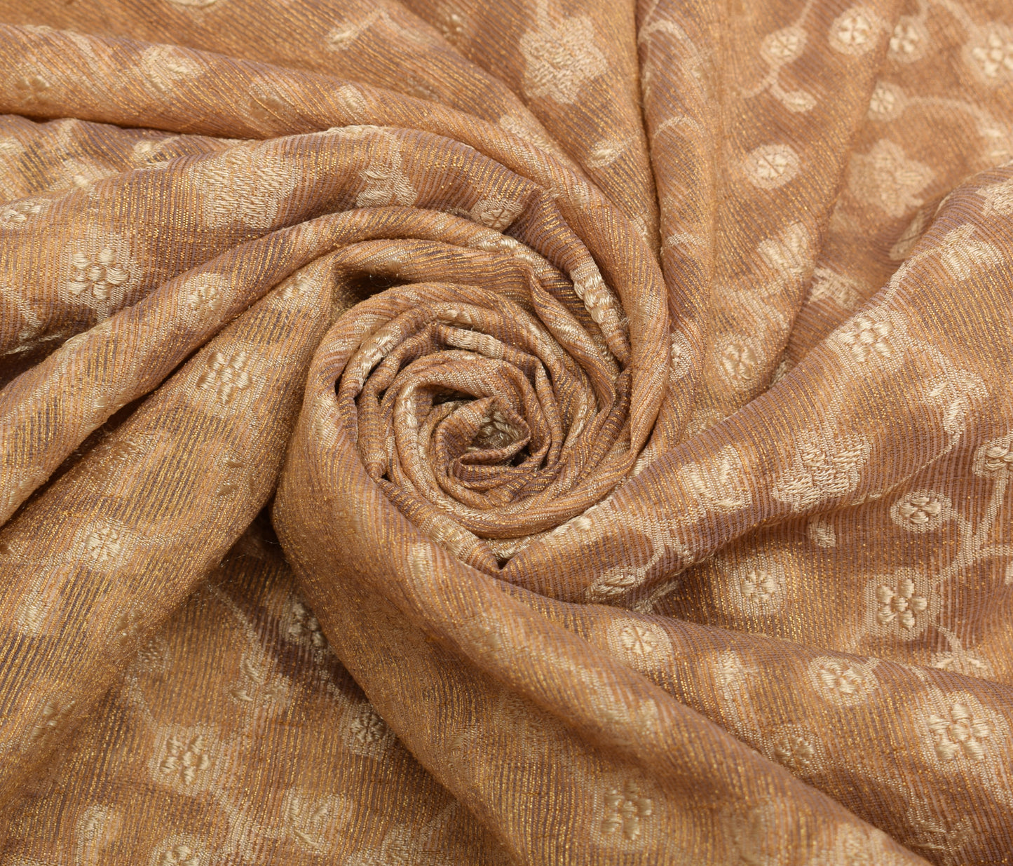 Sushila Vintage Brown Saree Blend Silk Hand Beaded Floral 5 YD Sari Craft Fabric