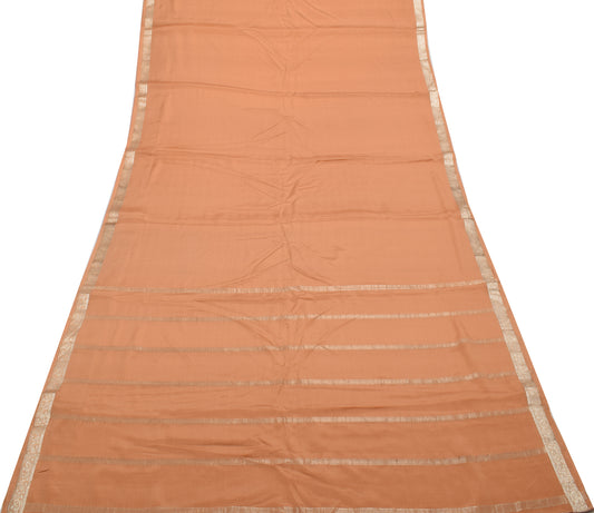Sushila Vintage Peach Indian Saree 100% Pure Silk Woven Soft Sari Craft Fabric