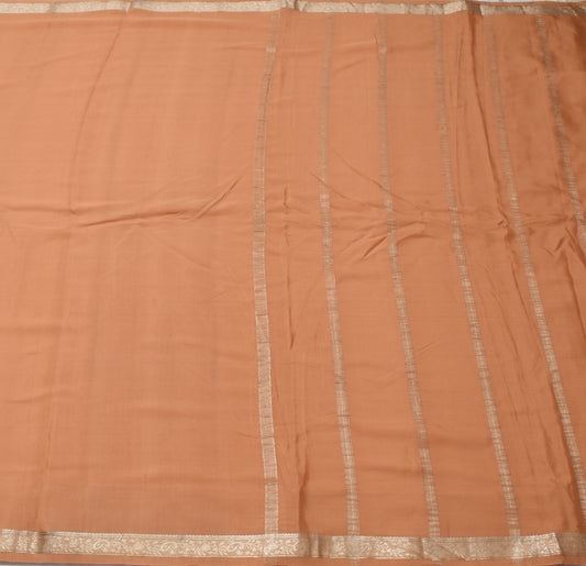 Sushila Vintage Peach Indian Saree 100% Pure Silk Woven Soft Sari Craft Fabric