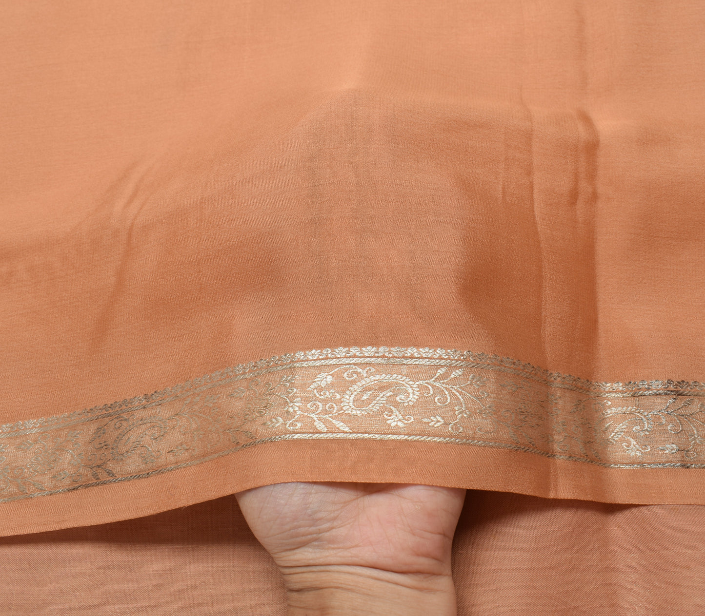 Sushila Vintage Peach Indian Saree 100% Pure Silk Woven Soft Sari Craft Fabric