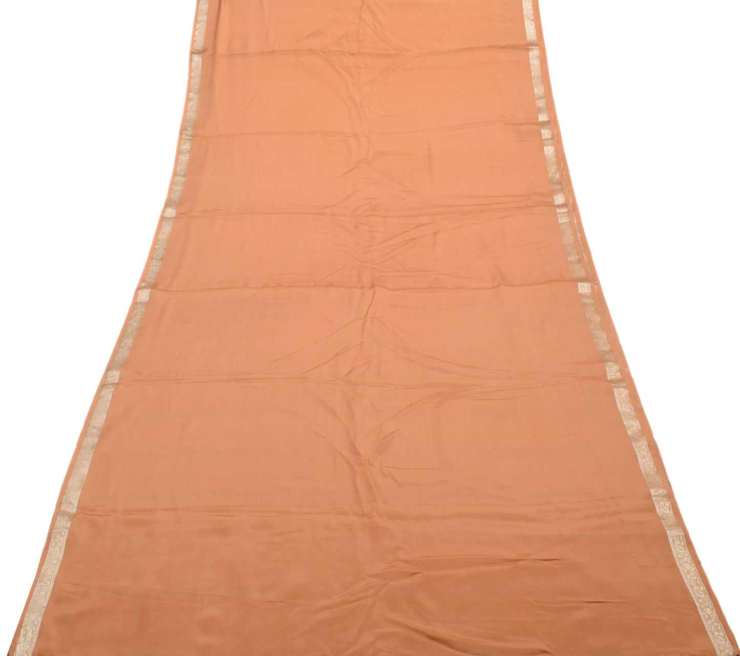 Sushila Vintage Peach Indian Saree 100% Pure Silk Woven Soft Sari Craft Fabric