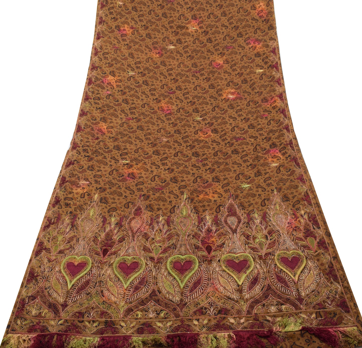 Sushila Vintage Brown Saree Blend Silk Printed Paisley Sari Soft Craft  Fabric