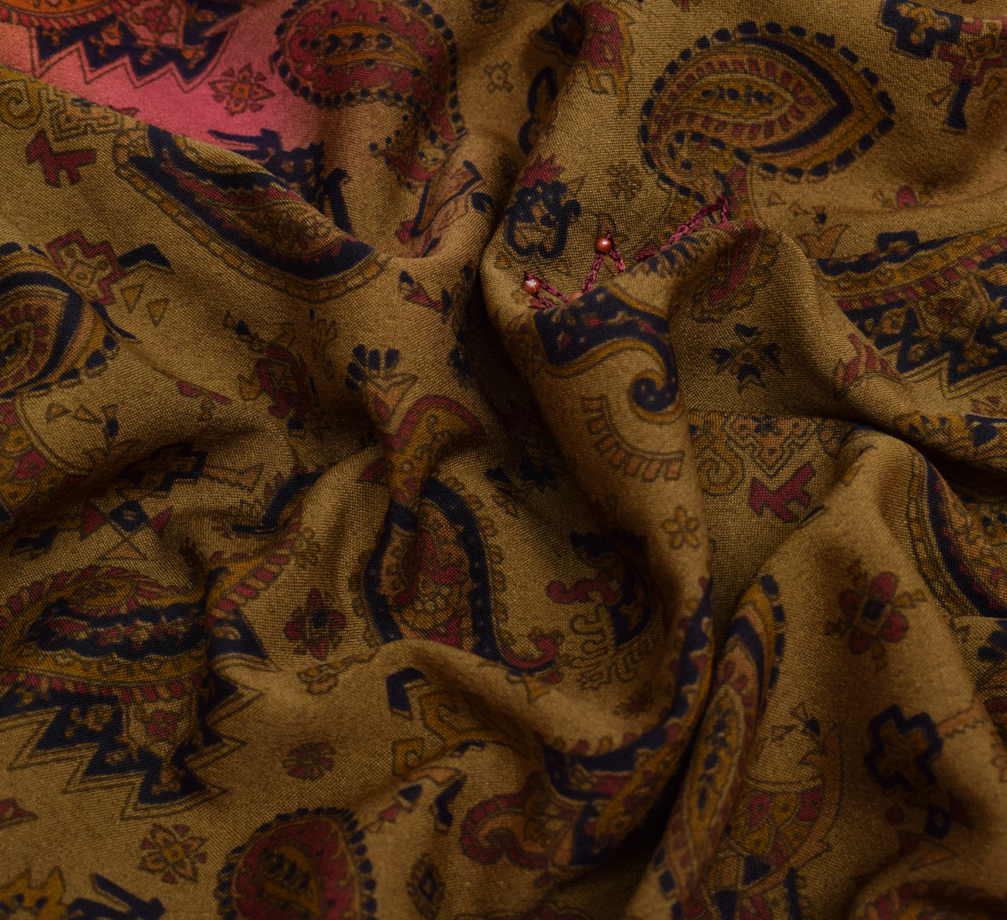 Sushila Vintage Brown Saree Blend Silk Printed Paisley Sari Soft Craft  Fabric