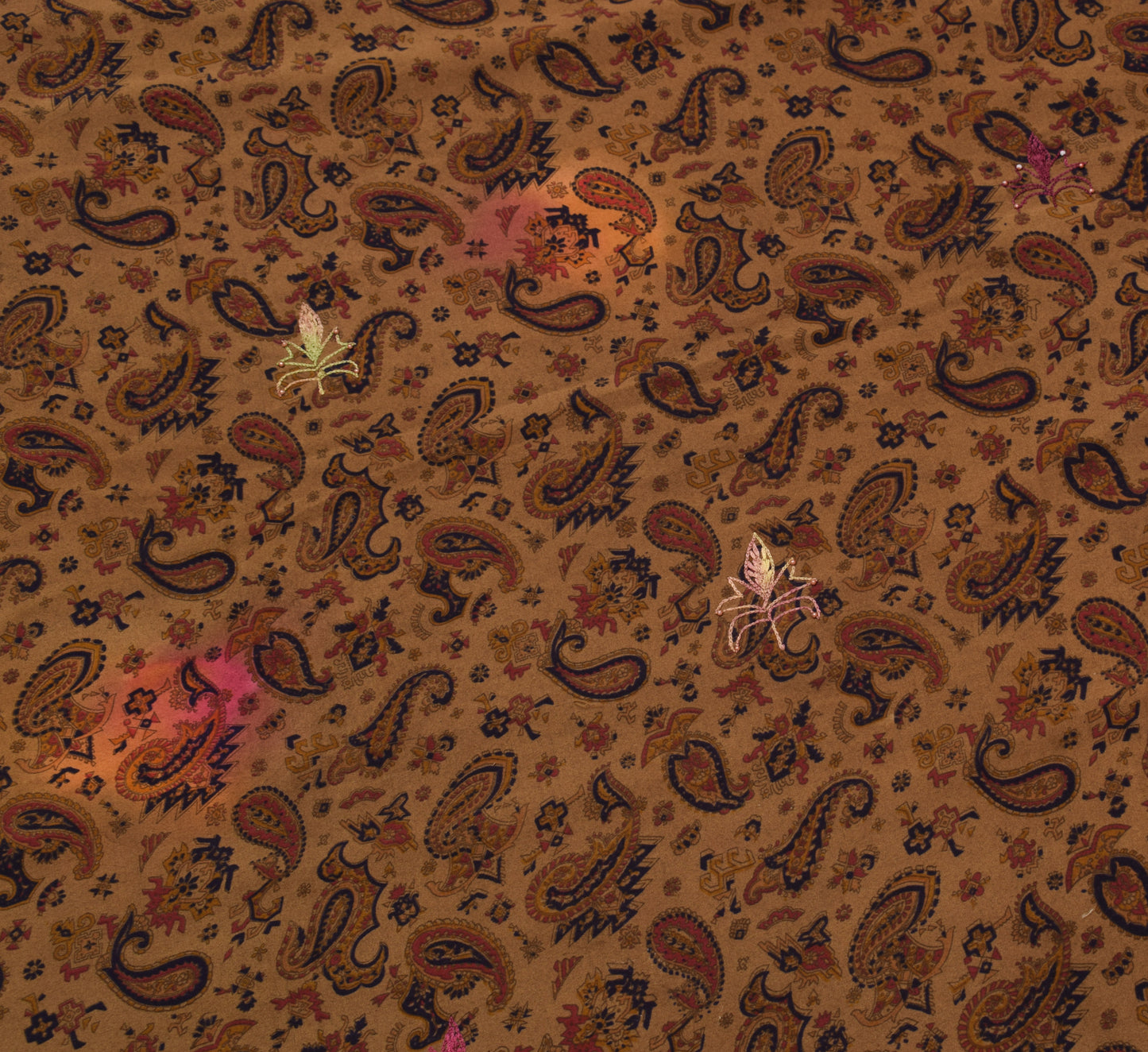 Sushila Vintage Brown Saree Blend Silk Printed Paisley Sari Soft Craft  Fabric