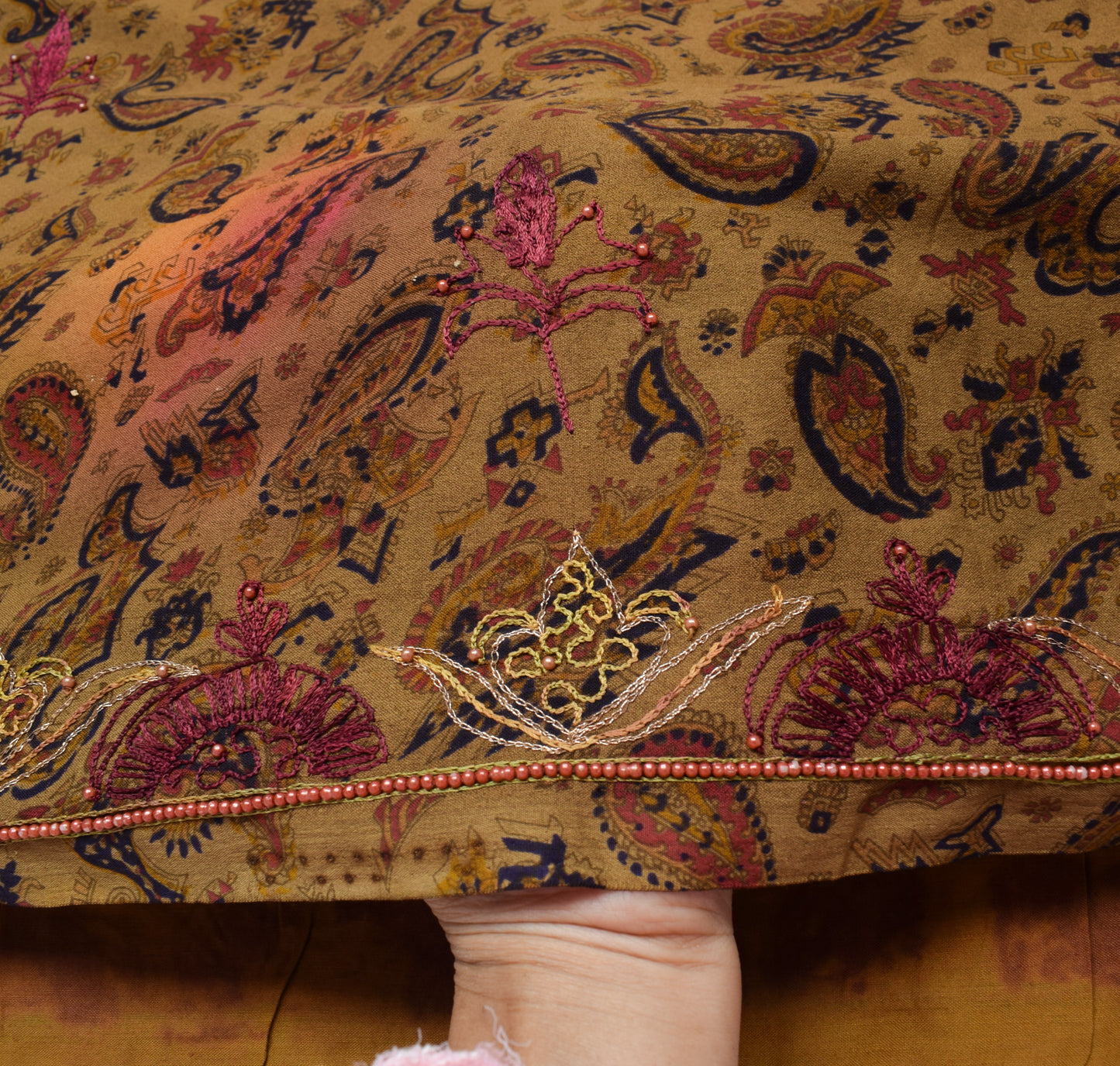 Sushila Vintage Brown Saree Blend Silk Printed Paisley Sari Soft Craft  Fabric