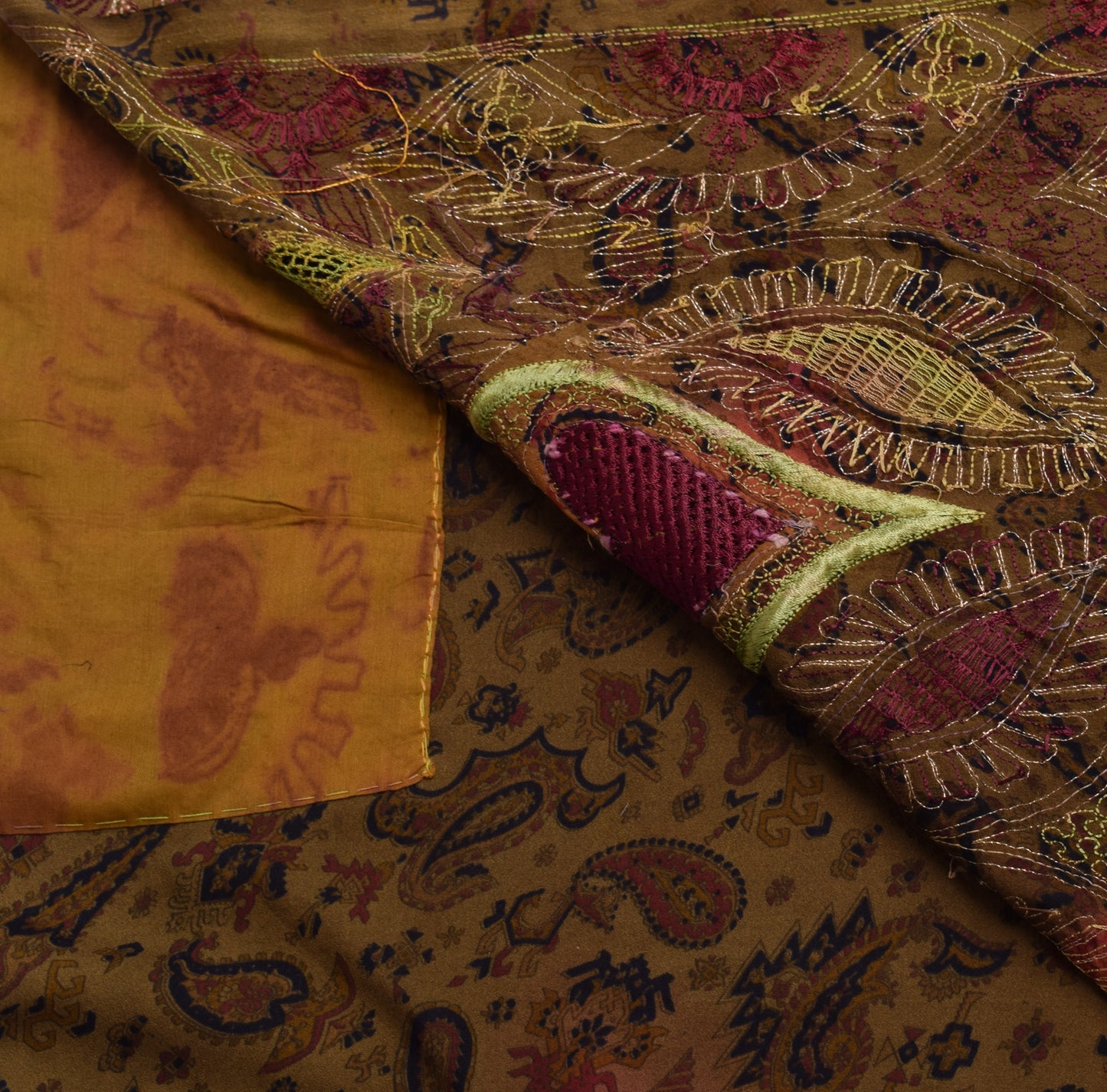 Sushila Vintage Brown Saree Blend Silk Printed Paisley Sari Soft Craft  Fabric