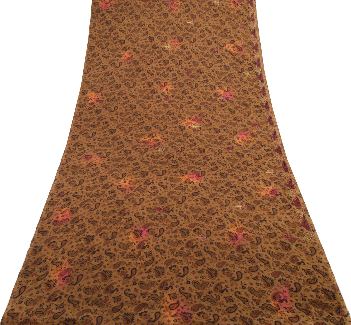 Sushila Vintage Brown Saree Blend Silk Printed Paisley Sari Soft Craft  Fabric