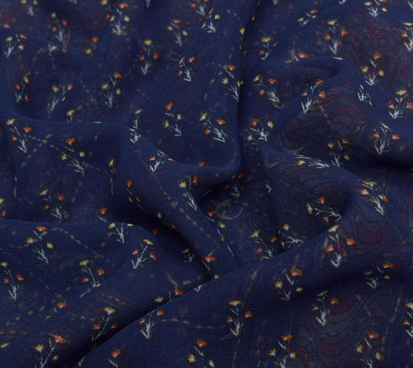 Sushila Vintage Blue Saree Blend Georgette Silk Hand Embroidered Sari Fabric
