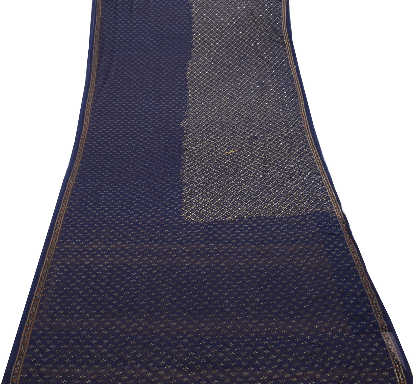 Sushila Vintage Blue Saree Blend Georgette Silk Hand Embroidered Sari Fabric