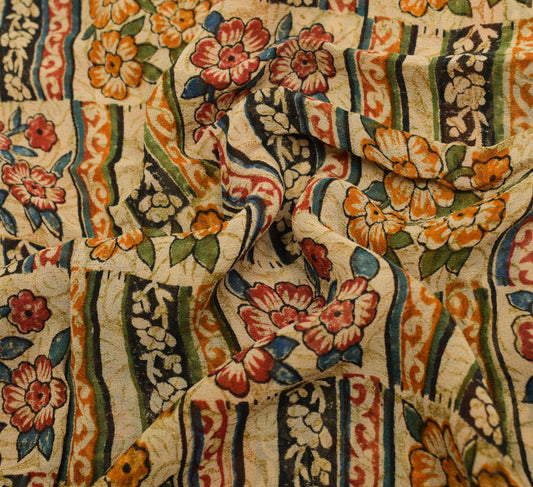 Sushila Vintage Brown Saree 100% Pure Georgette Silk Printed Floral Sari Fabric