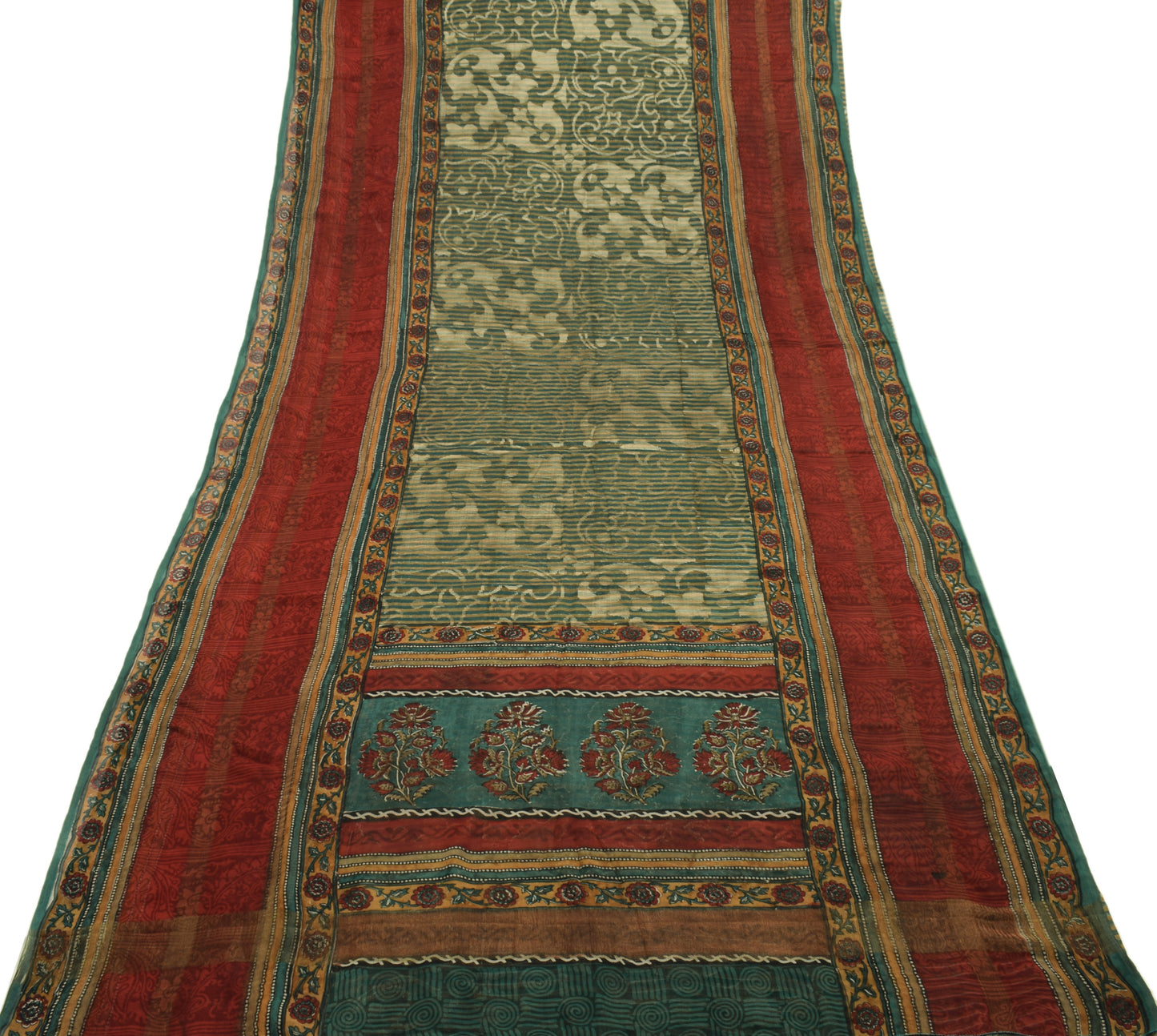 Sushila Vintage Indian Saree 100% Pure Georgette Silk Floral Printed Sari Fabric