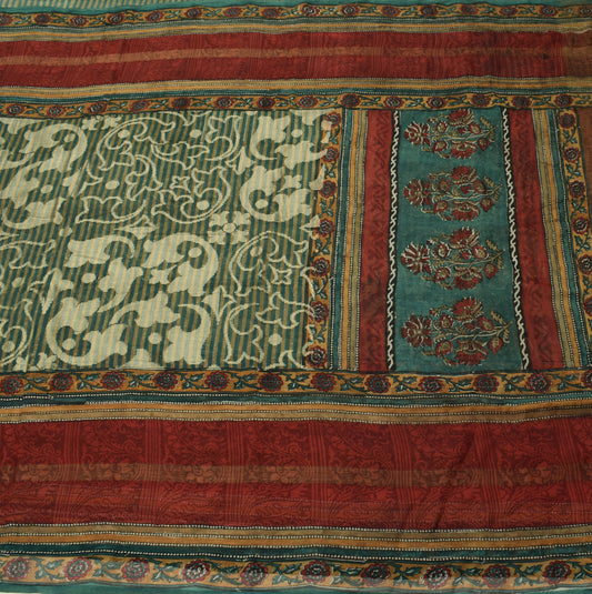 Sushila Vintage Indian Saree 100% Pure Georgette Silk Floral Printed Sari Fabric