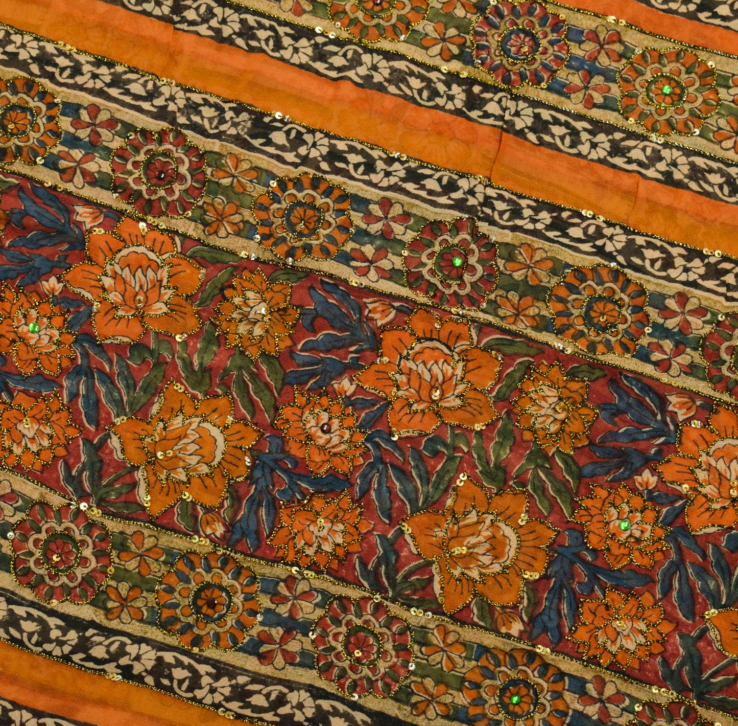 Sushila Vintage Brown Saree 100% Pure Georgette Silk Printed Floral Sari Fabric