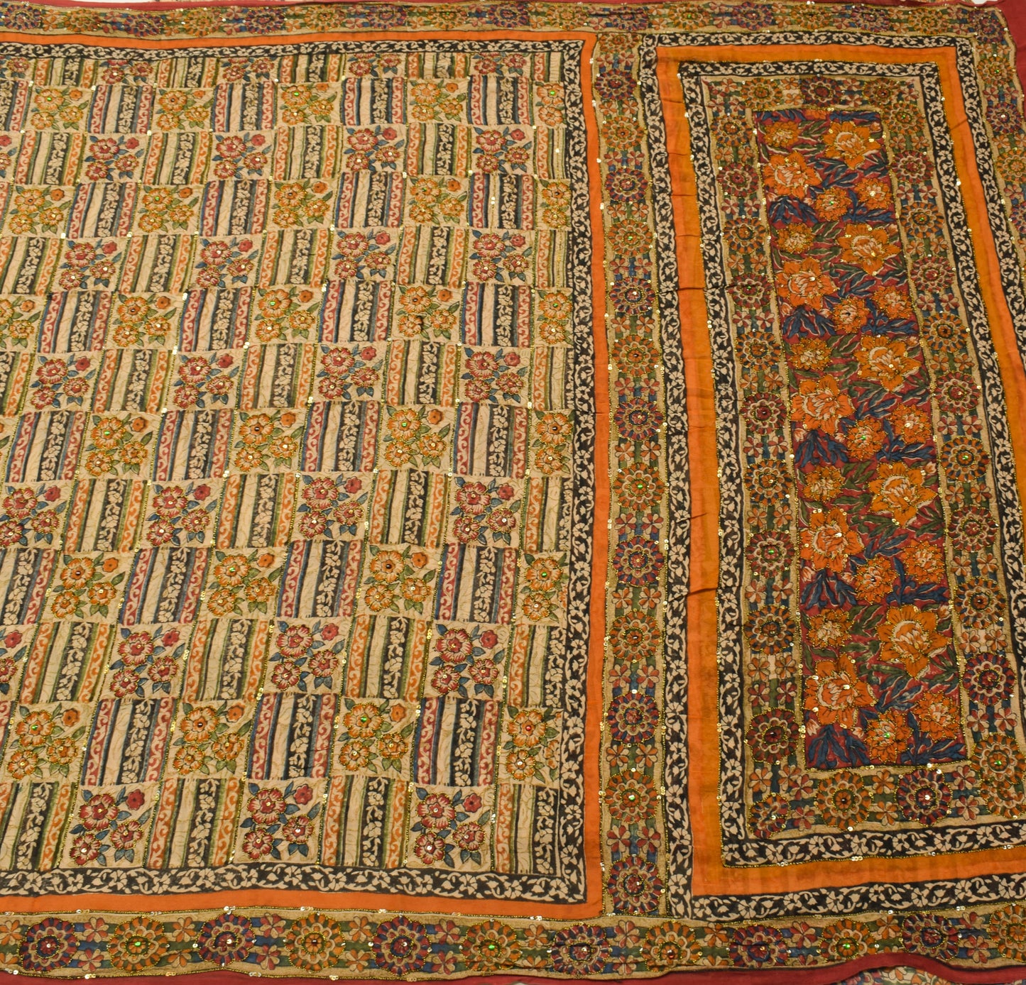 Sushila Vintage Brown Saree 100% Pure Georgette Silk Printed Floral Sari Fabric