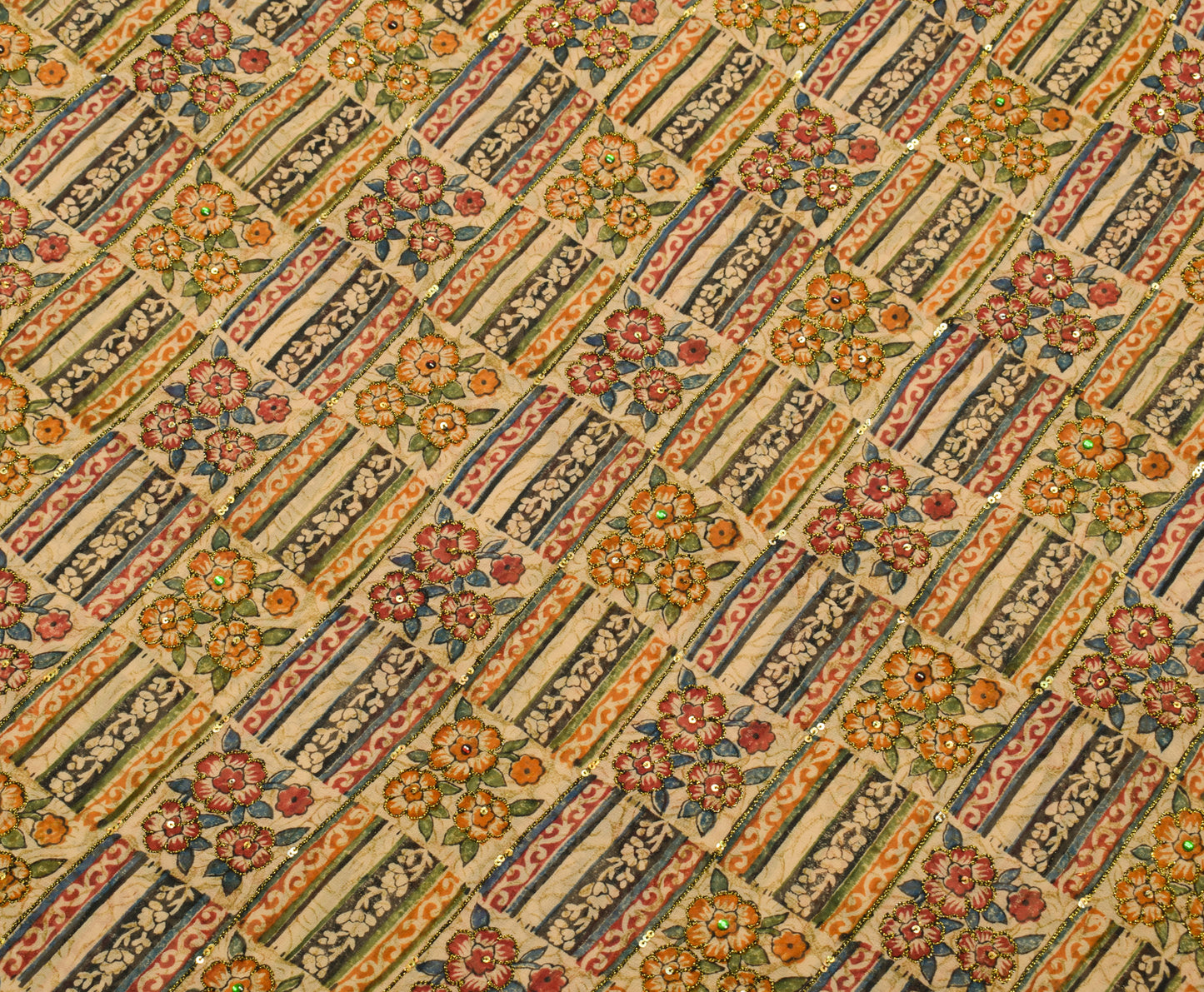 Sushila Vintage Brown Saree 100% Pure Georgette Silk Printed Floral Sari Fabric