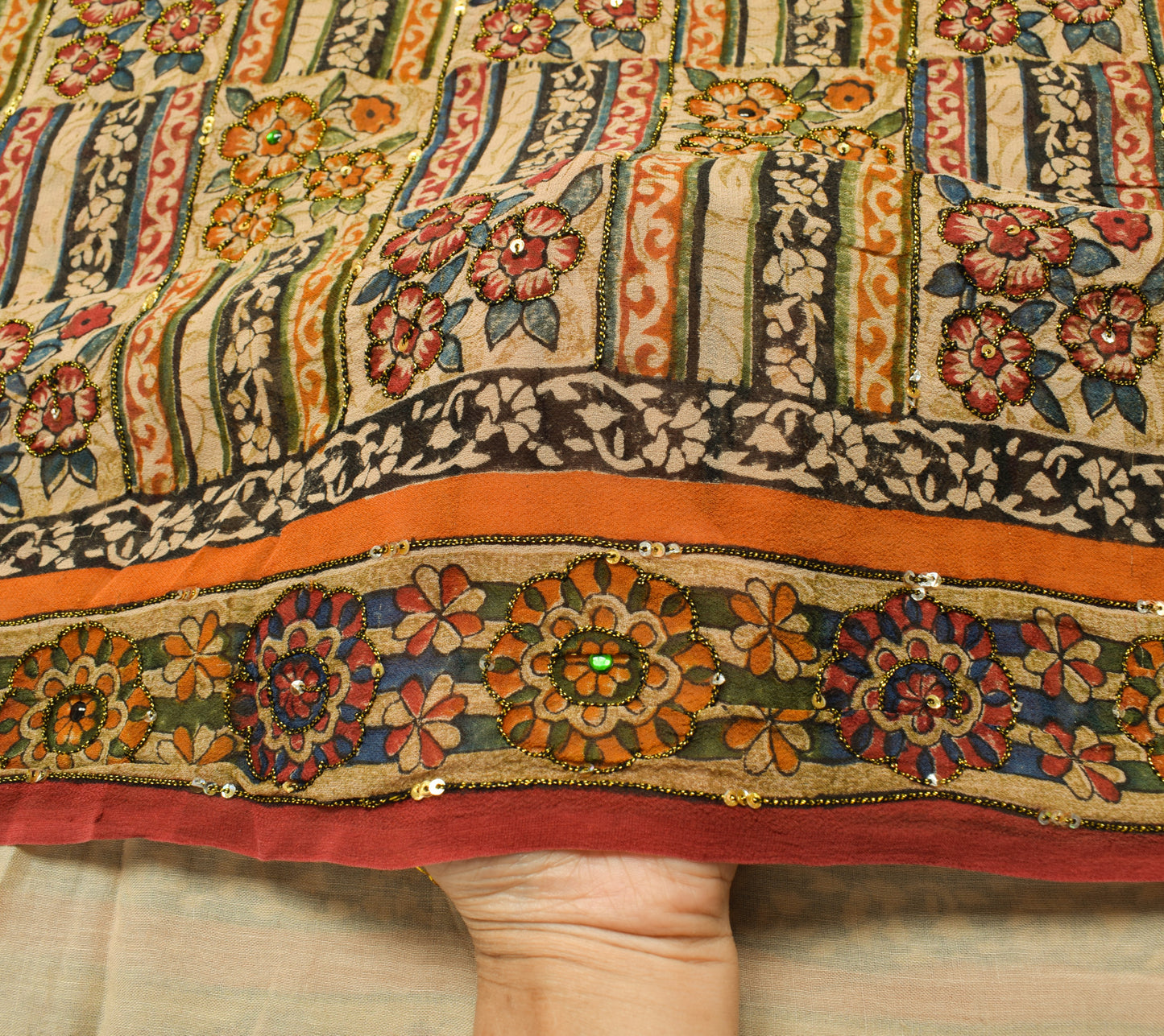 Sushila Vintage Brown Saree 100% Pure Georgette Silk Printed Floral Sari Fabric