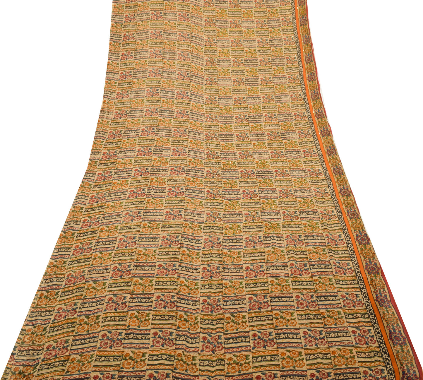 Sushila Vintage Brown Saree 100% Pure Georgette Silk Printed Floral Sari Fabric
