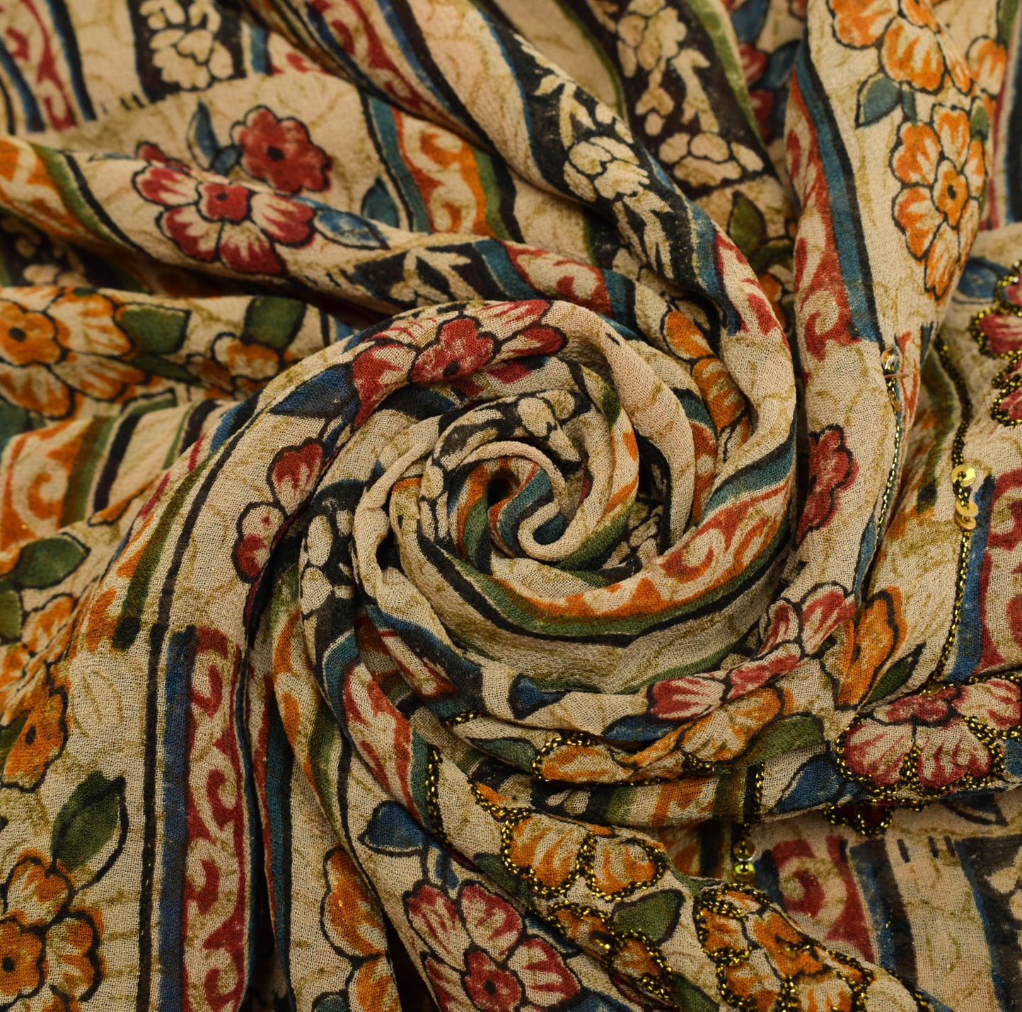 Sushila Vintage Brown Saree 100% Pure Georgette Silk Printed Floral Sari Fabric