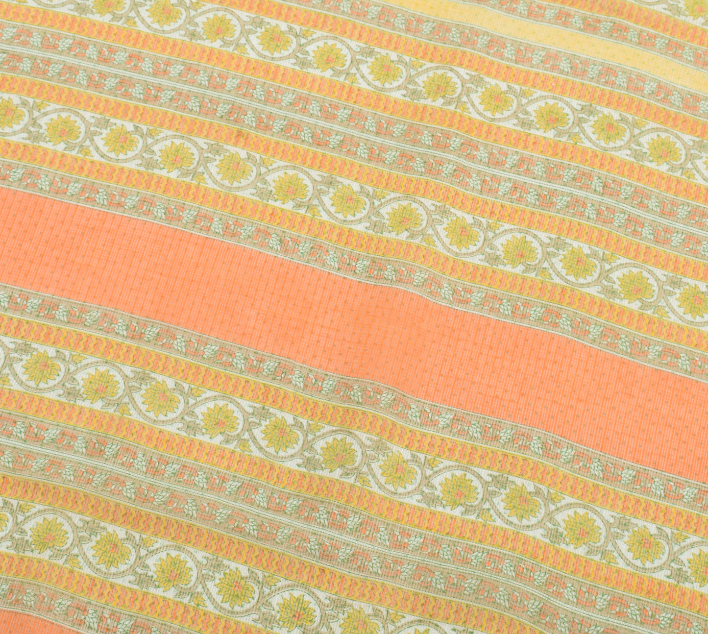 Sushila Vintage Green Saree 100% Pure Cotton Printed Floral Sari Craft Fabric