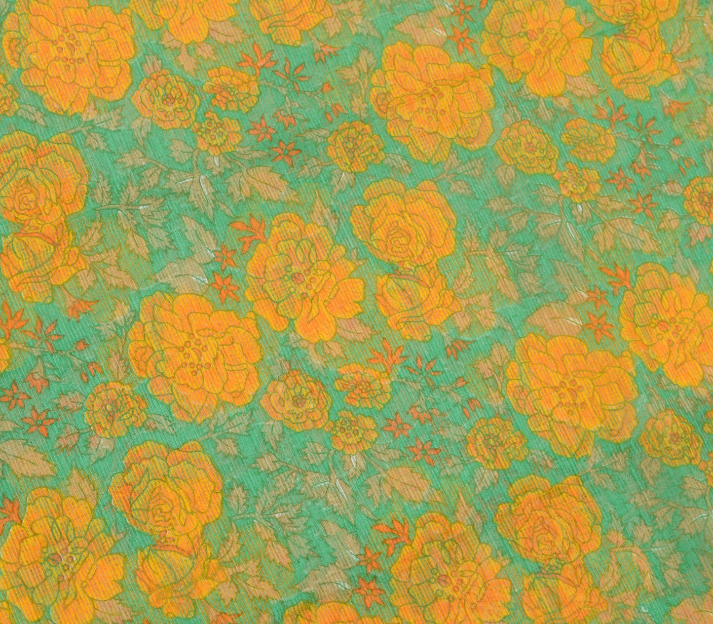 Sushila Vintage Green Saree 100% Pure Cotton Printed Floral Sari Craft Fabric