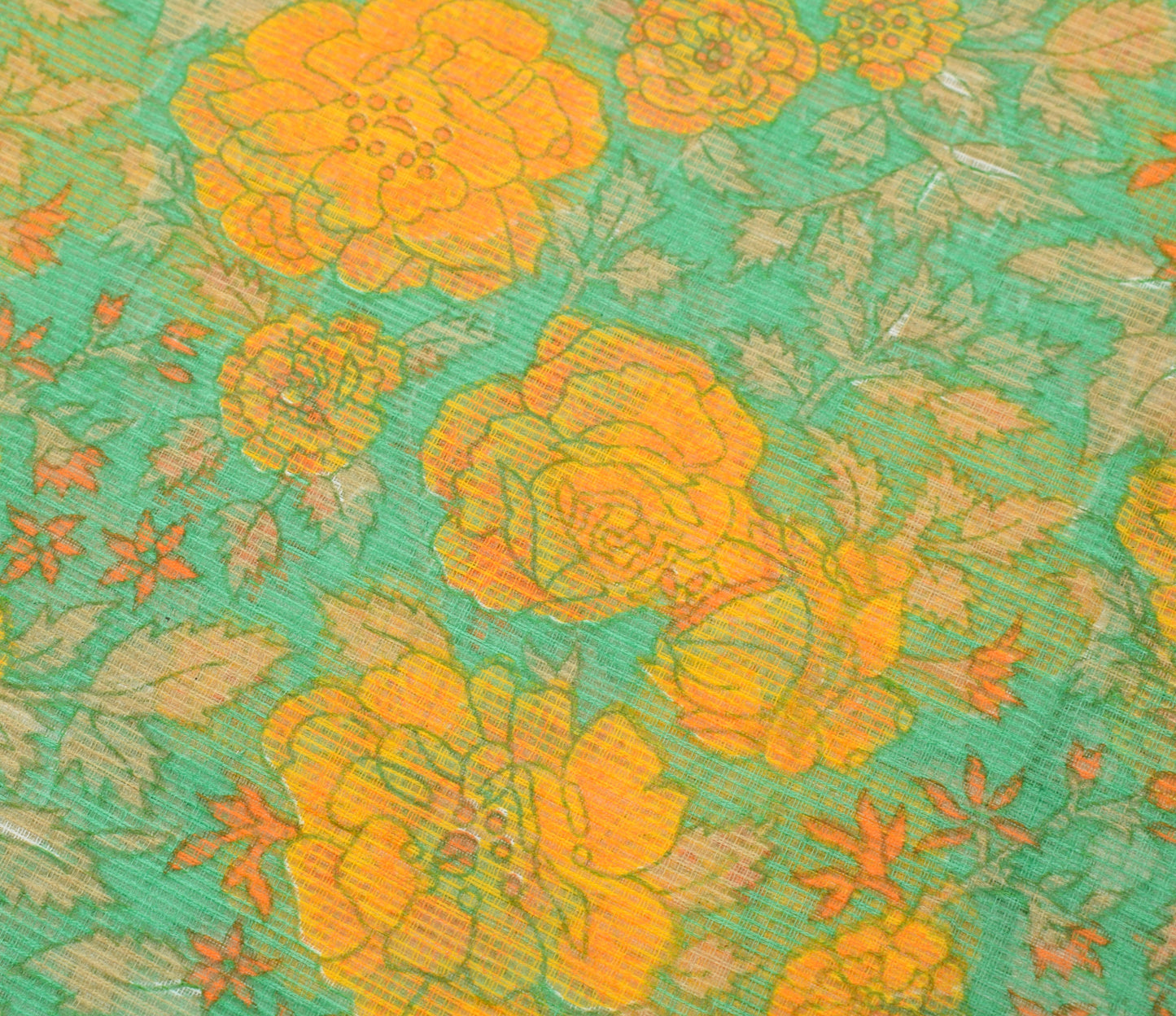 Sushila Vintage Green Saree 100% Pure Cotton Printed Floral Sari Craft Fabric