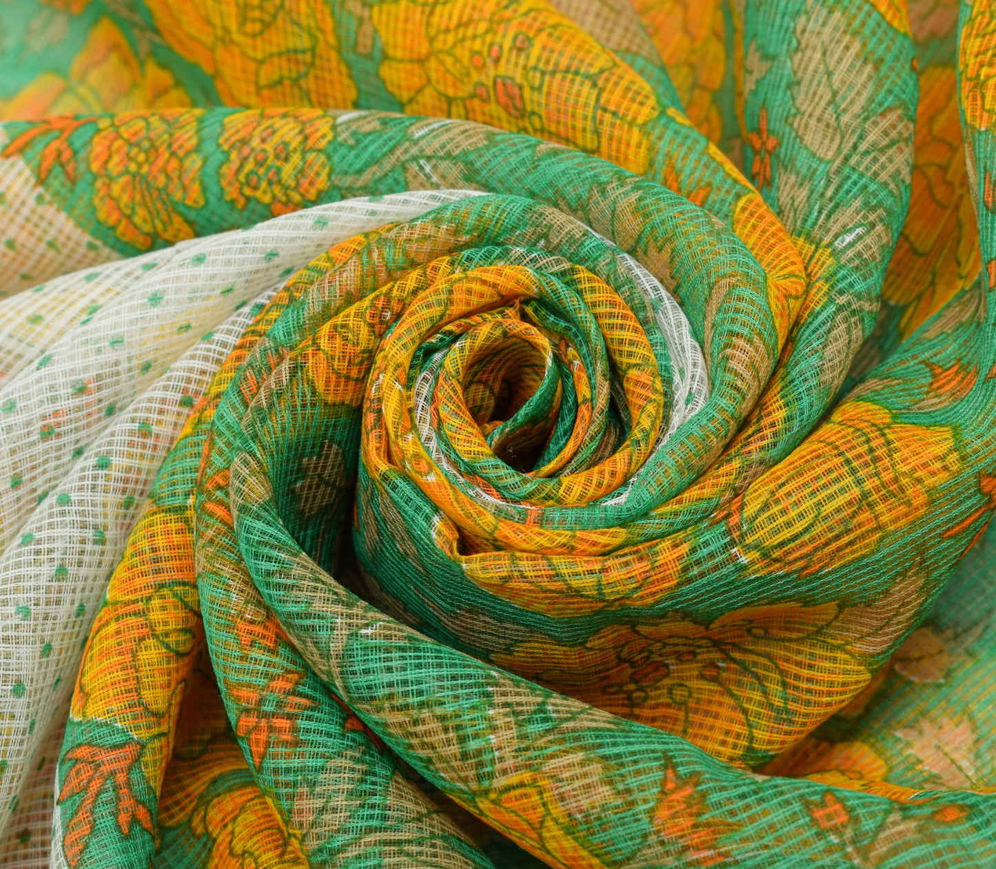 Sushila Vintage Green Saree 100% Pure Cotton Printed Floral Sari Craft Fabric