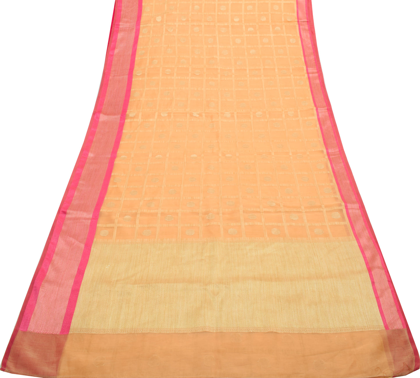 Sushila Vintage Peach Indian Saree Art Silk Woven Sari 5 Yard Craft Fabric