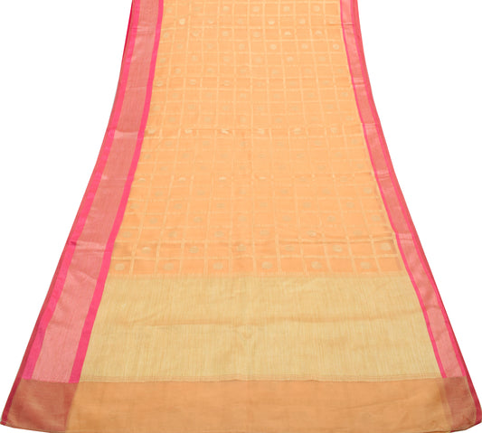 Sushila Vintage Peach Indian Saree Art Silk Woven Sari 5 Yard Craft Fabric